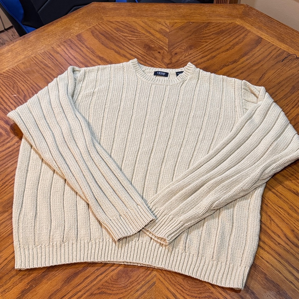 Izod Ribbed Cream Crewneck Sweater